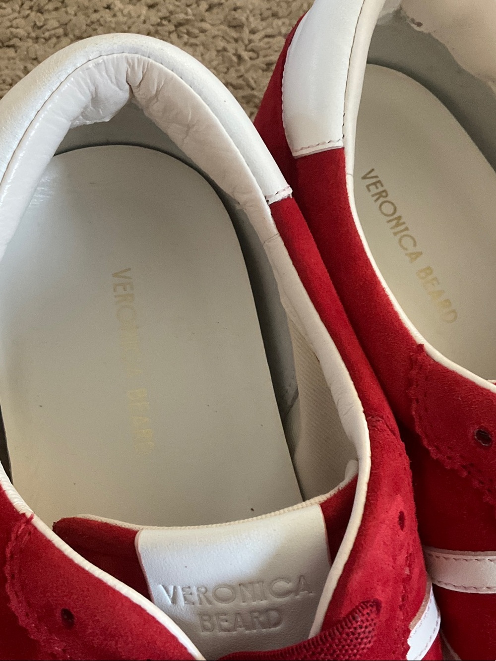 Veronica Beard Red Suede Sneakers with White Stripes - Picture 3 of 7
